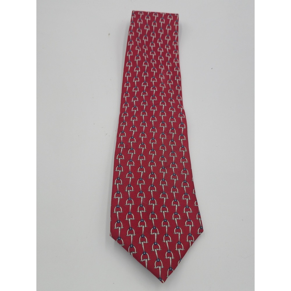 Bert Pulitzer Mens Red Silk Horse Bit Equestrian Snaffle Pattern Necktie USA